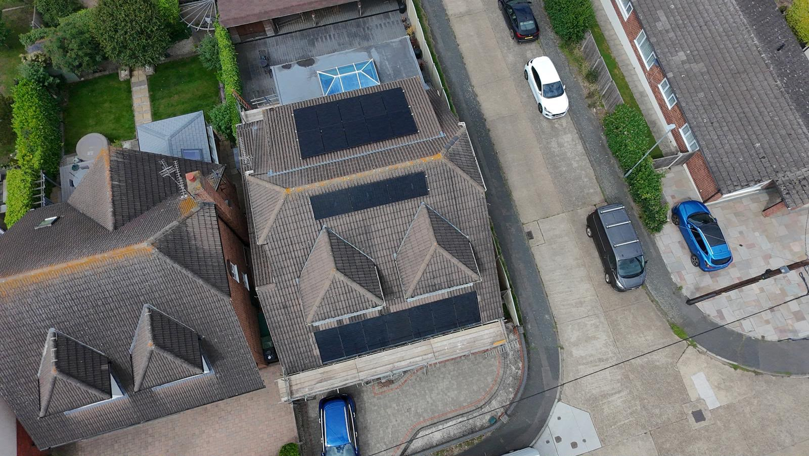 Solar panel installation by LNE Solutions across three roof elevations of a detached Hertfordshire home